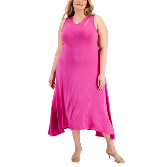 JM Collection Plus Size Sleeveless Midi Dress Fushia Tulip 2X