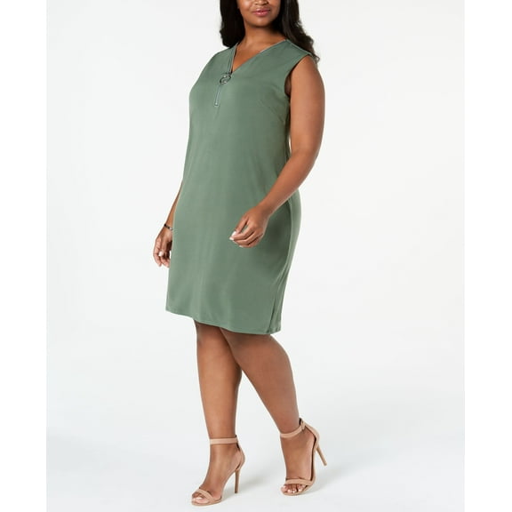 JM Collection Plus Size Sleeveless Zip Neck Dress Blooming Cactus 1X