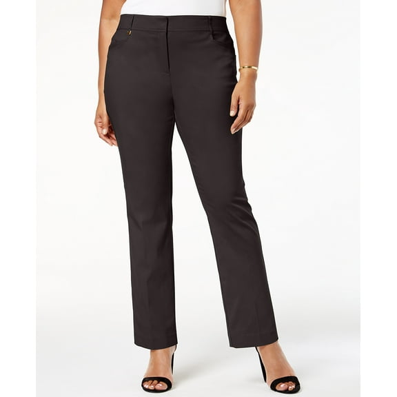 JM Collection Plus Size Slim Leg Pants Espresso Roast 28W