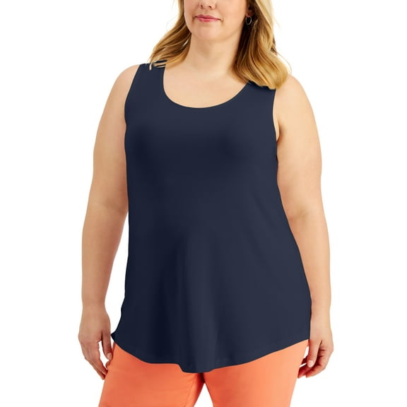 JM Collection Plus Size Solid Tank Top Intrepid Blue 2X