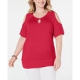 thumbnail image 1 of JM Collection Plus Size Studded Cold Shoulder Top Pink Twist 2XL, 1 of 2