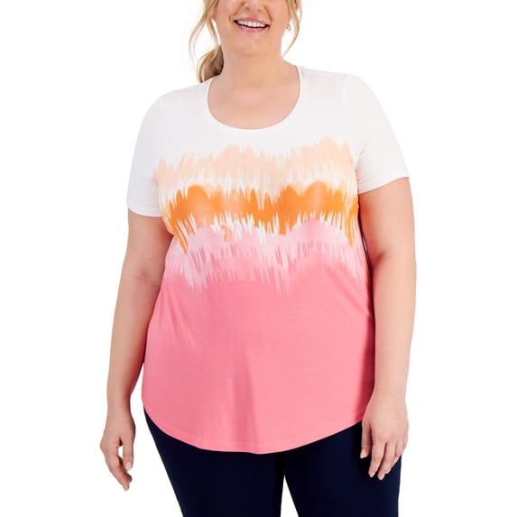 JM Collection Plus Size Tie Dyed Top Pink Gemstone Combo 3X