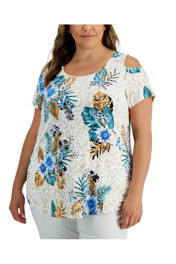 Plus Size Tropical Wilderness Top Bright White Combo 2X