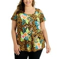 thumbnail image 1 of JM Collection Plus Size Tropical Wilderness Top Taupe Flash Combo 3X, 1 of 1