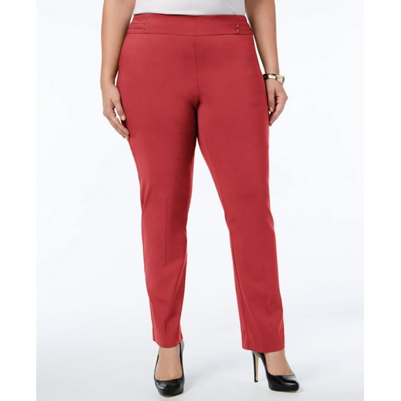 JM Collection Plus Size Tummy Control Pull On Slim Leg Pants Cherry Flame 20W