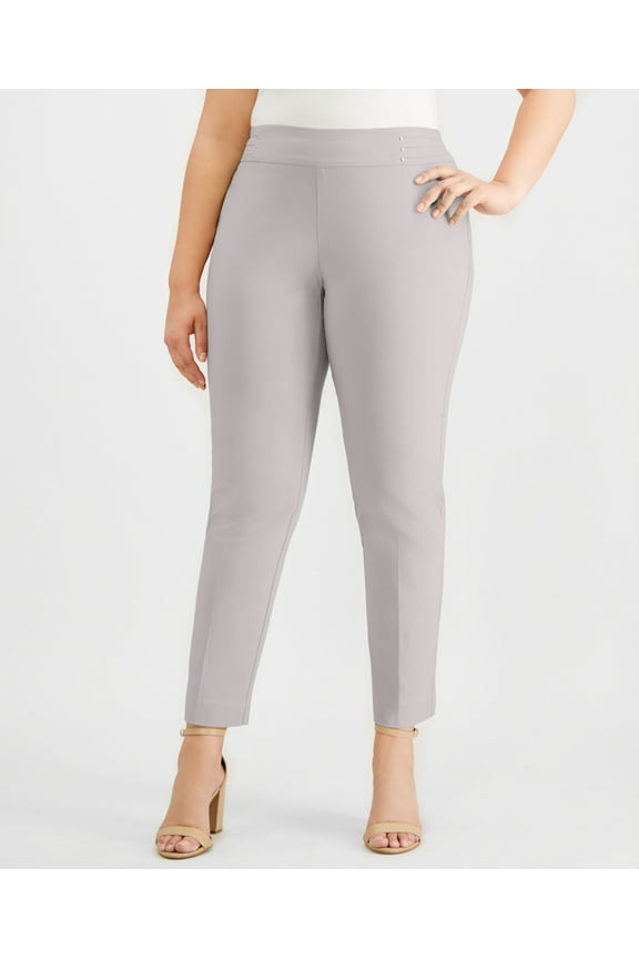 Plus Size Tummy Control Pull On Slim Leg Pants Lunar Grey 22W