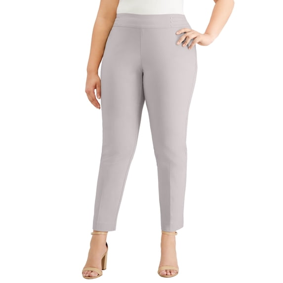 JM Collection Plus Size Tummy Control Pull On Slim Leg Pants Lunar Grey 24W