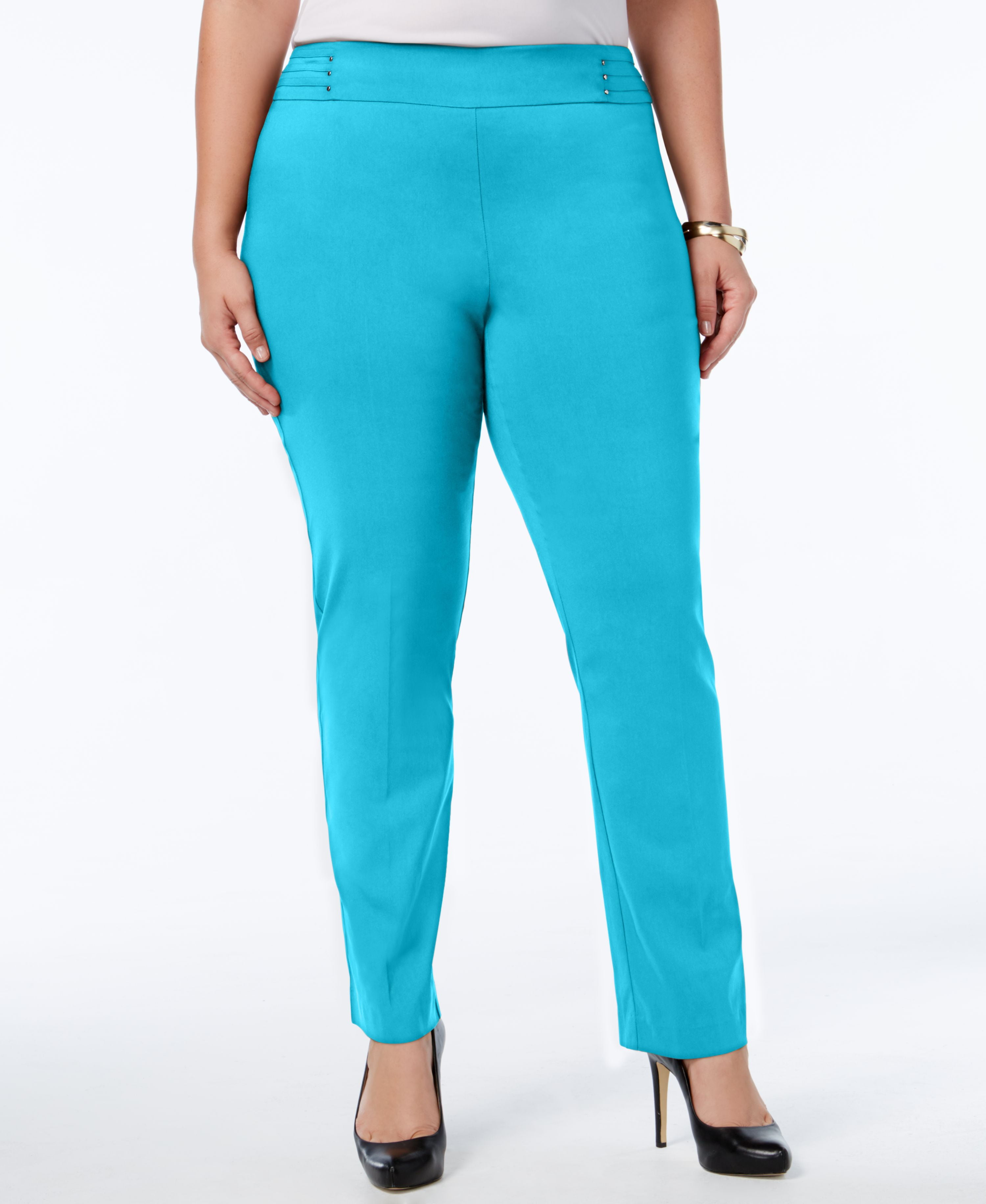 JM Collection Plus Size Tummy Control Pull On Slim Leg Pants