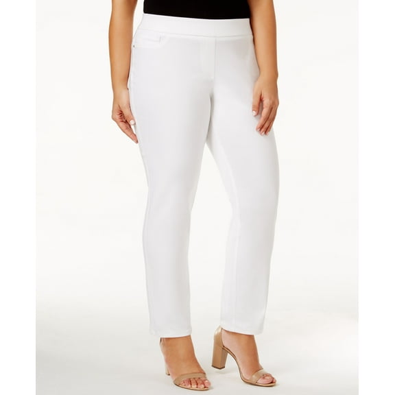 JM Collection Plus Size Tummy Control Straight Leg Pants Bright White 24W