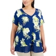 thumbnail image 1 of JM Collection Plus Size V Neck Printed Top Navy Peony Combo 2X, 1 of 1