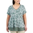 thumbnail image 1 of JM Collection Plus Size V Neck Printed Top Organic Green Combo 2X, 1 of 1