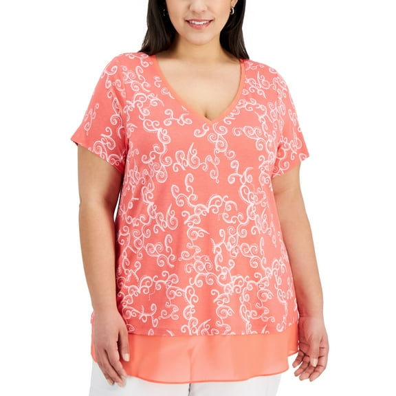JM Collection Plus Size V Neck Printed Top Starfish Combo 1X