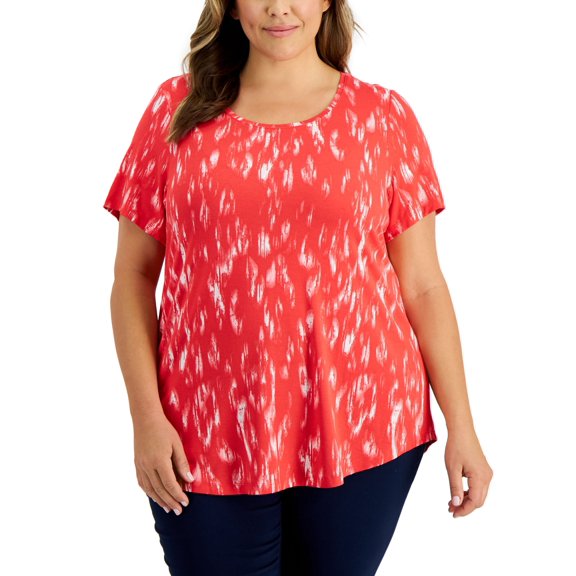JM Collection Plus Size Wispy Print Top Cherry Flame Combo 3X