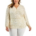 thumbnail image 1 of JM Collection Plus Size Zip Front Animal Print Top Natural Combo 1X, 1 of 1