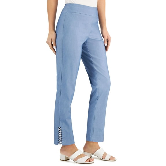 JM Collection Polished Denim Chain Hem Ankle Pants Light Wash M