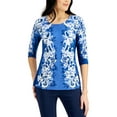 thumbnail image 1 of JM Collection Printed 3/4 Sleeve Top Navy Peony Combo M, 1 of 1