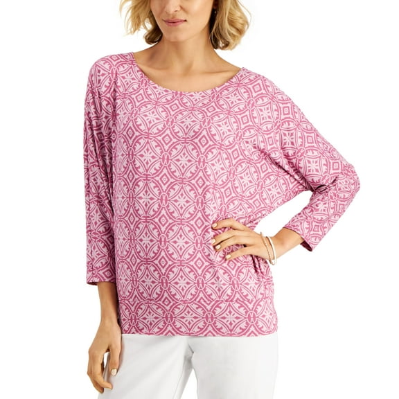 JM Collection Printed Banded Hem Top Red Violet Combo S