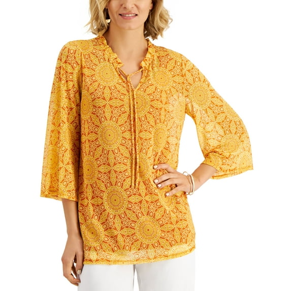 JM Collection Printed Bell Sleeve Top Autumn Blaze Combo 2XL