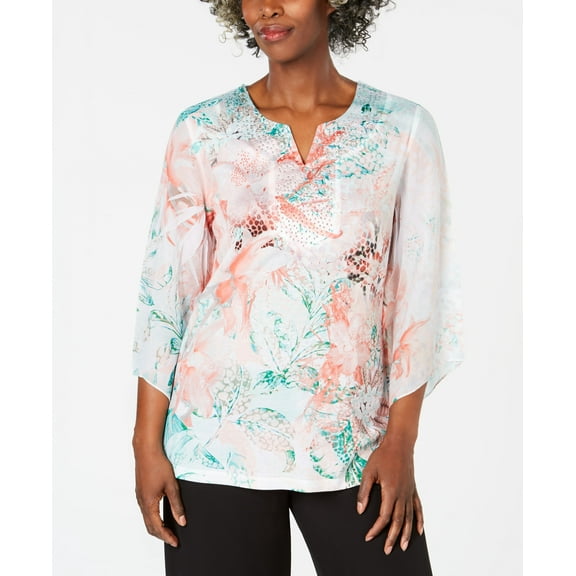 JM Collection Printed Chiffon Top Orchestrated Dot L
