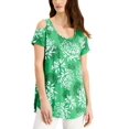 thumbnail image 1 of JM Collection Printed Cold Shoulder Top Green Emerald Combo M, 1 of 1