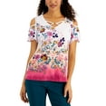thumbnail image 1 of JM Collection Printed Cold Shoulder Top Red Violet M, 1 of 1