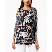 JM Collection Printed Embellished Cold Shoulder Top Amelia Terrace XS