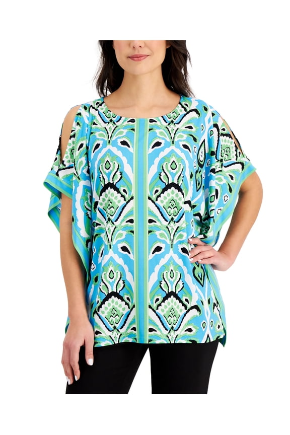Printed Flutter Sleeve Top Ocean Turquiose Combo S
