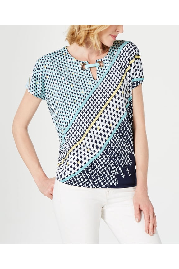 Printed Grommet Keyhole Top Indigo XXL