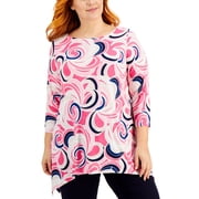 JM Collection Printed Jacquard Top Fuchsia Purple Combo 2XL