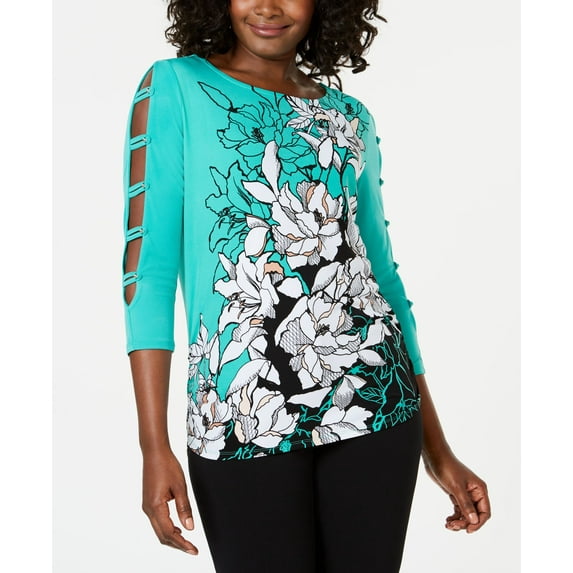JM Collection Printed Ladder Sleeve Tunic Lucia Line S