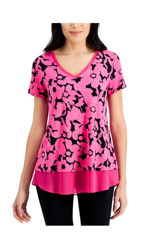 Printed Layered-Look Tunic deep black combo S