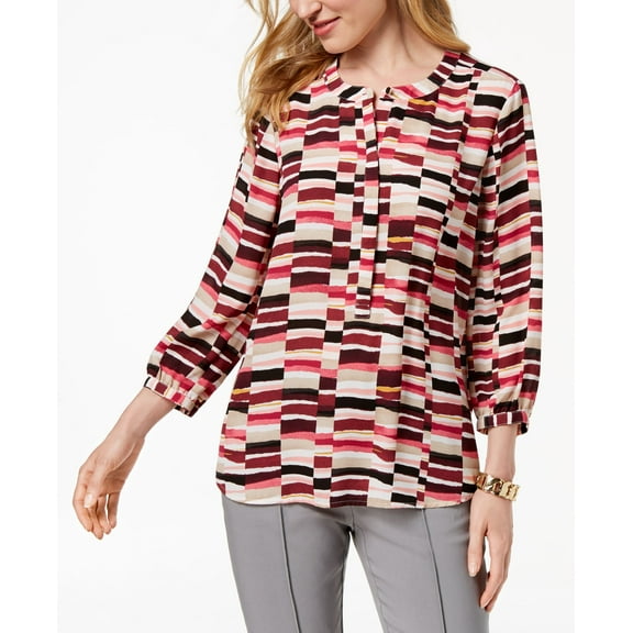 JM Collection Printed Pleated Back Blouse Rianna Rectangle S