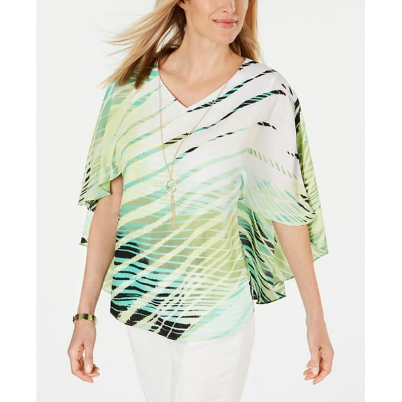 JM Collection Printed Poncho Top Sun Rays M
