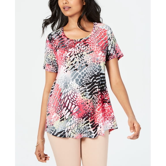 JM Collection Printed Scoop Neck Top Alluring Animal S