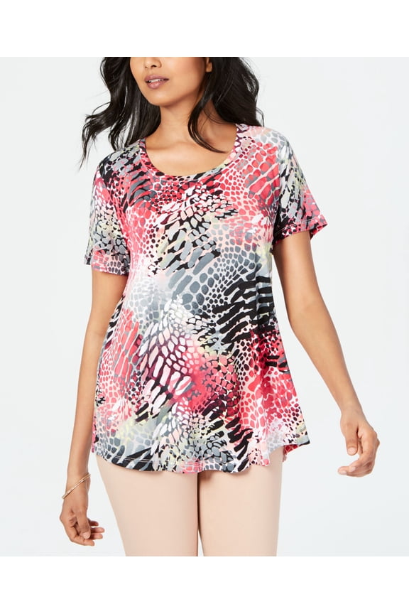 Printed Scoop Neck Top Alluring Animal S