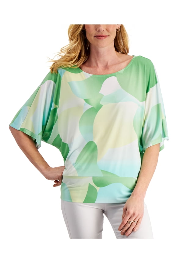 Printed Short Sleeve Top Green Emerald Combo L