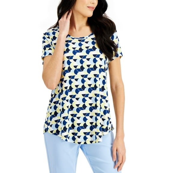 JM Collection Printed Top Intrepid Blue Combo L