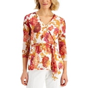 JM Collection Printed Wrap Top Neo Natural Combo 2XL