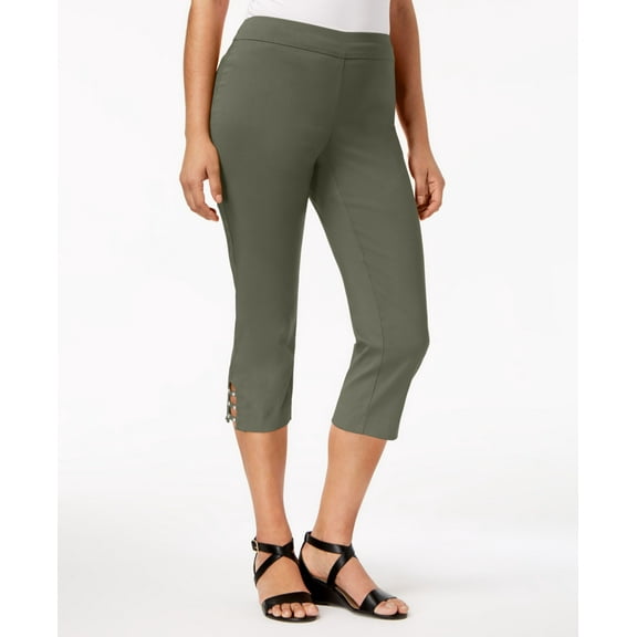 JM Collection Pull On Lattice Inset Capri Pants Olive Sprig XXL