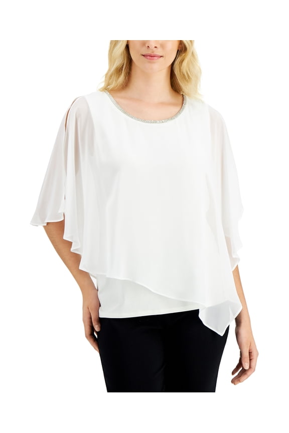 Rhinestone Sheer Overlay Top Natural M