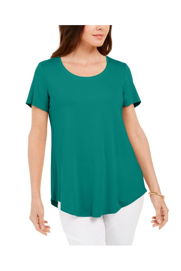 Scoop Neck Shirttail Hem Top Amalfi Blue 2XL