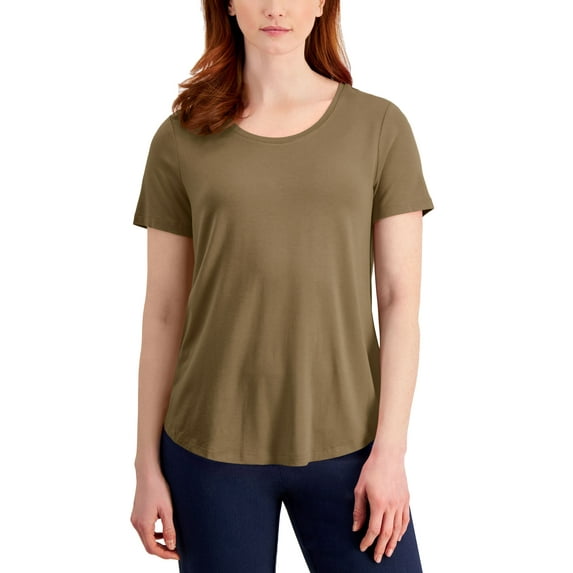 JM Collection Scoop Neck T-Shirt Taupe Flash L