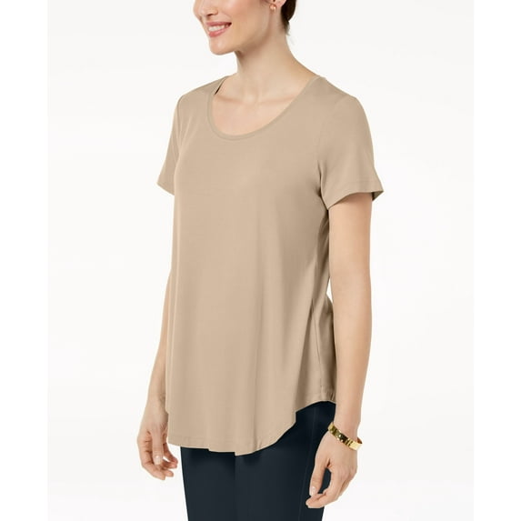 JM Collection Scoop Neck Top Brown XL