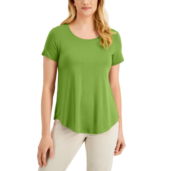 JM Collection Scoop Neck Top Parrot Green M