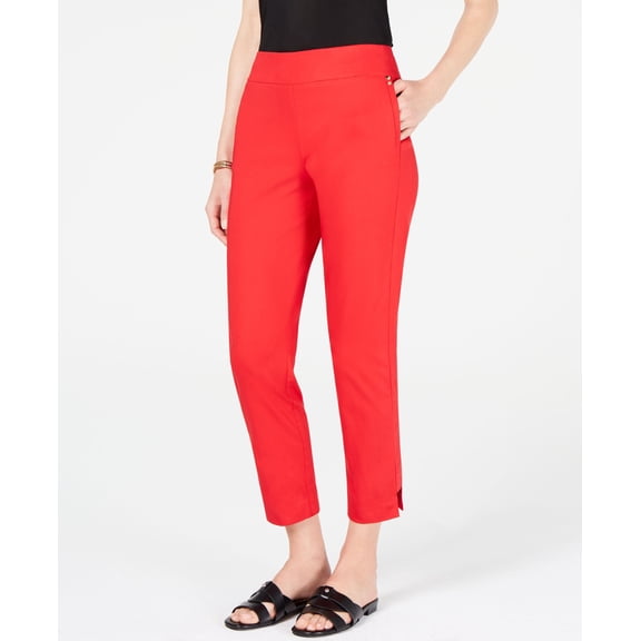 JM Collection Side Step Hem Ankle Pants Infrared 2XL