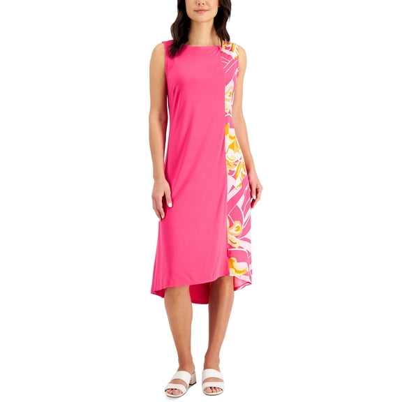 JM Collection Sleeveless Printed Dress Fuchsia Purple Combo L