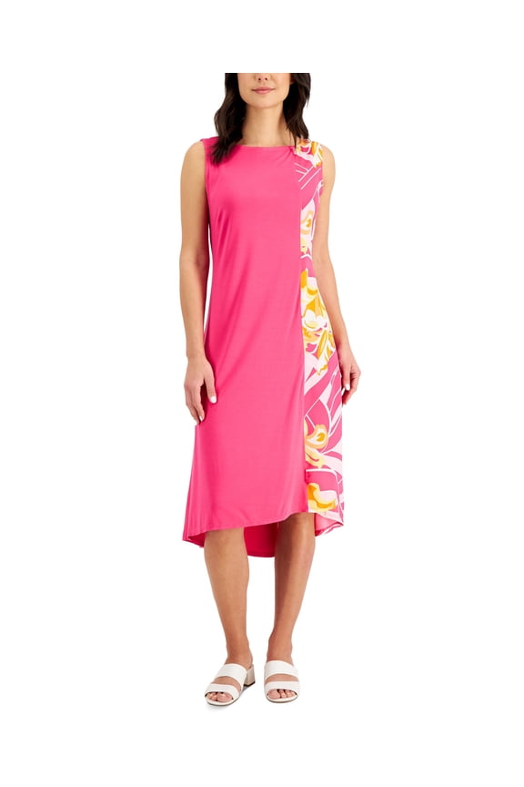 Sleeveless Printed Dress Fuchsia Purple Combo L