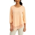 thumbnail image 1 of JM Collection Solid Asymmetrical Lace Top Peach Pearl M, 1 of 1
