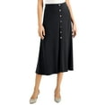 thumbnail image 1 of JM Collection Solid Button-Front Midi Skirt Deep Black XL, 1 of 1