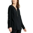 thumbnail image 1 of JM Collection Solid Zip Neck Utility Top Deep Black L, 1 of 1